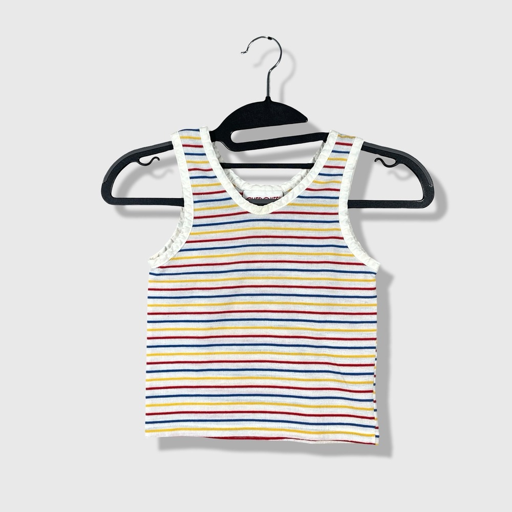 Cherokee Tank Top Kids Size 5 White Multi Stripe Vintage Retro 90s Made in USA